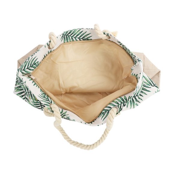 Palms Leaf Tote Bag- White/Green - XL - NWT - Picture 7 of 10